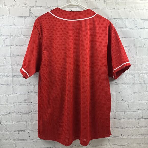 HUF Worldwide Streetwear Mens Size Large Mesh Baseball Jersey Red Short Sleeve‎ - Picture 7 of 9